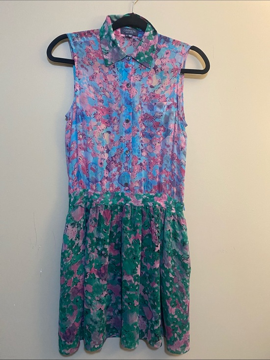 Gryphon Dresses & Skirts - Gryphon Sleeveless Collared Mini Dress - Pink, Green & Blue Floral